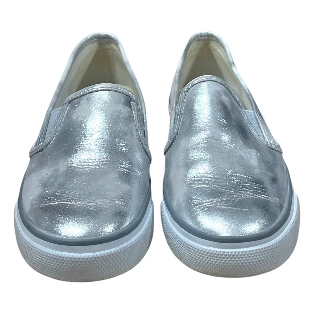 Sperry Top Sider Womens 7M Seaside Boat Shoe Brush Off Silver Sneakers STS95441